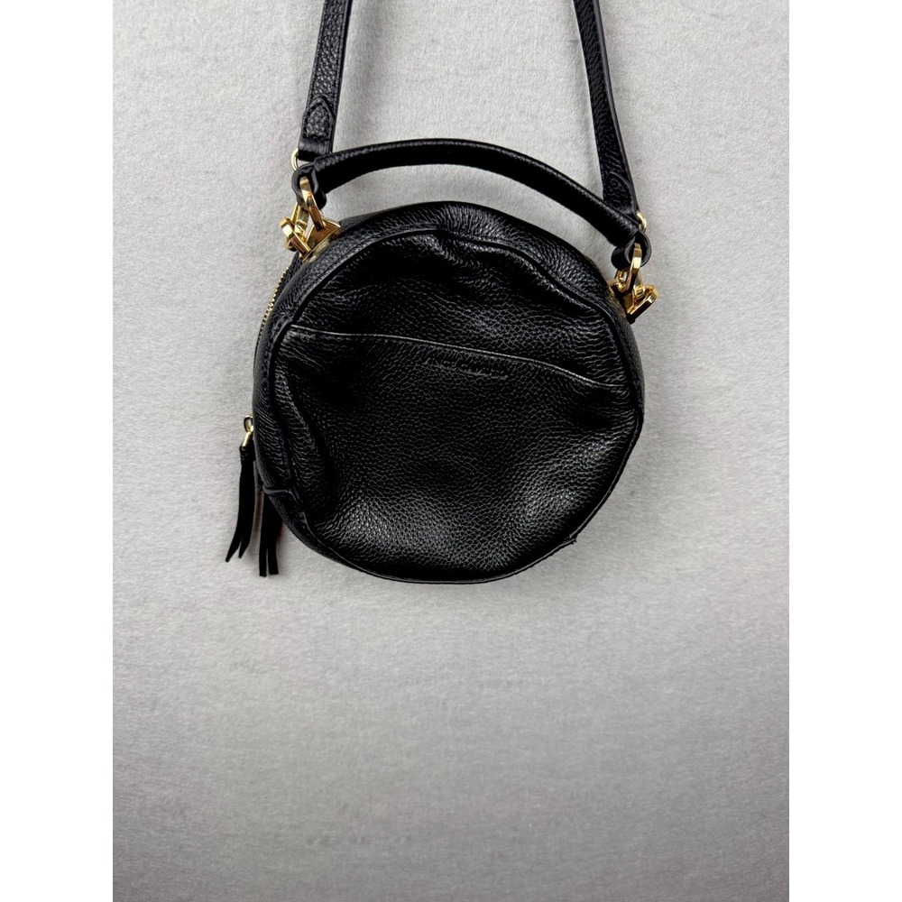 Vince Camuto Black Pebbled Leather Round Crossbody Bag Gold Hardware Top Handle